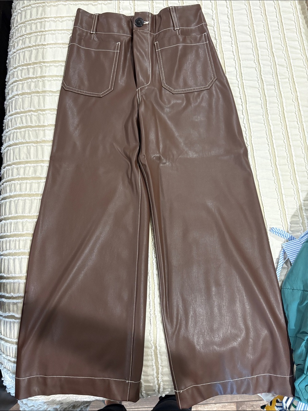 Maeve(anthropology) Brown Faux-Leather Wide-Leg Ankle Pants, paid over $200